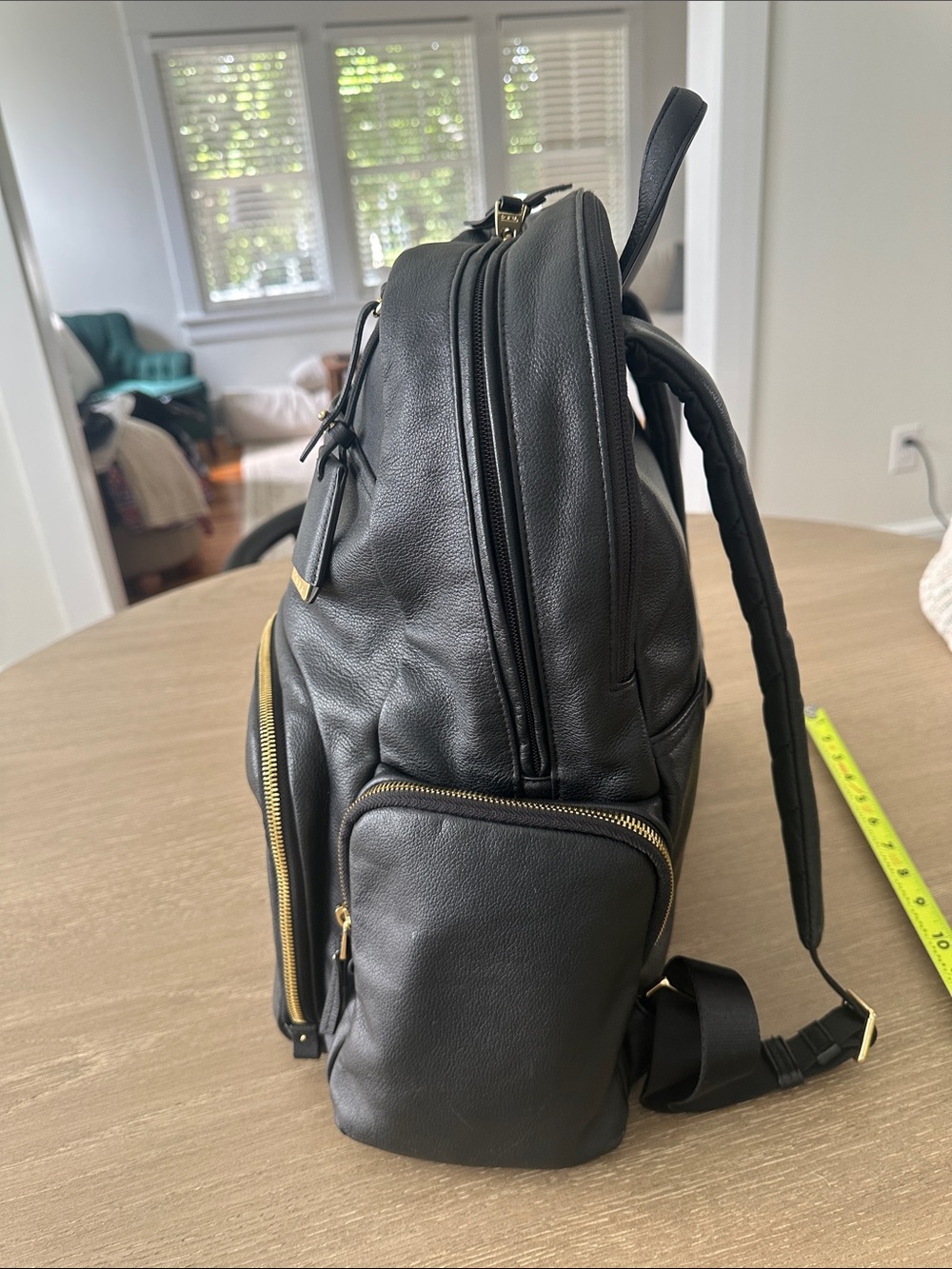 Tumi Black Leather Backpack with Gold Accents - Picture 4 of 9
